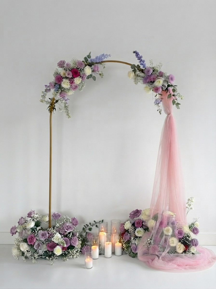 Pink and lavender wedding floral arch