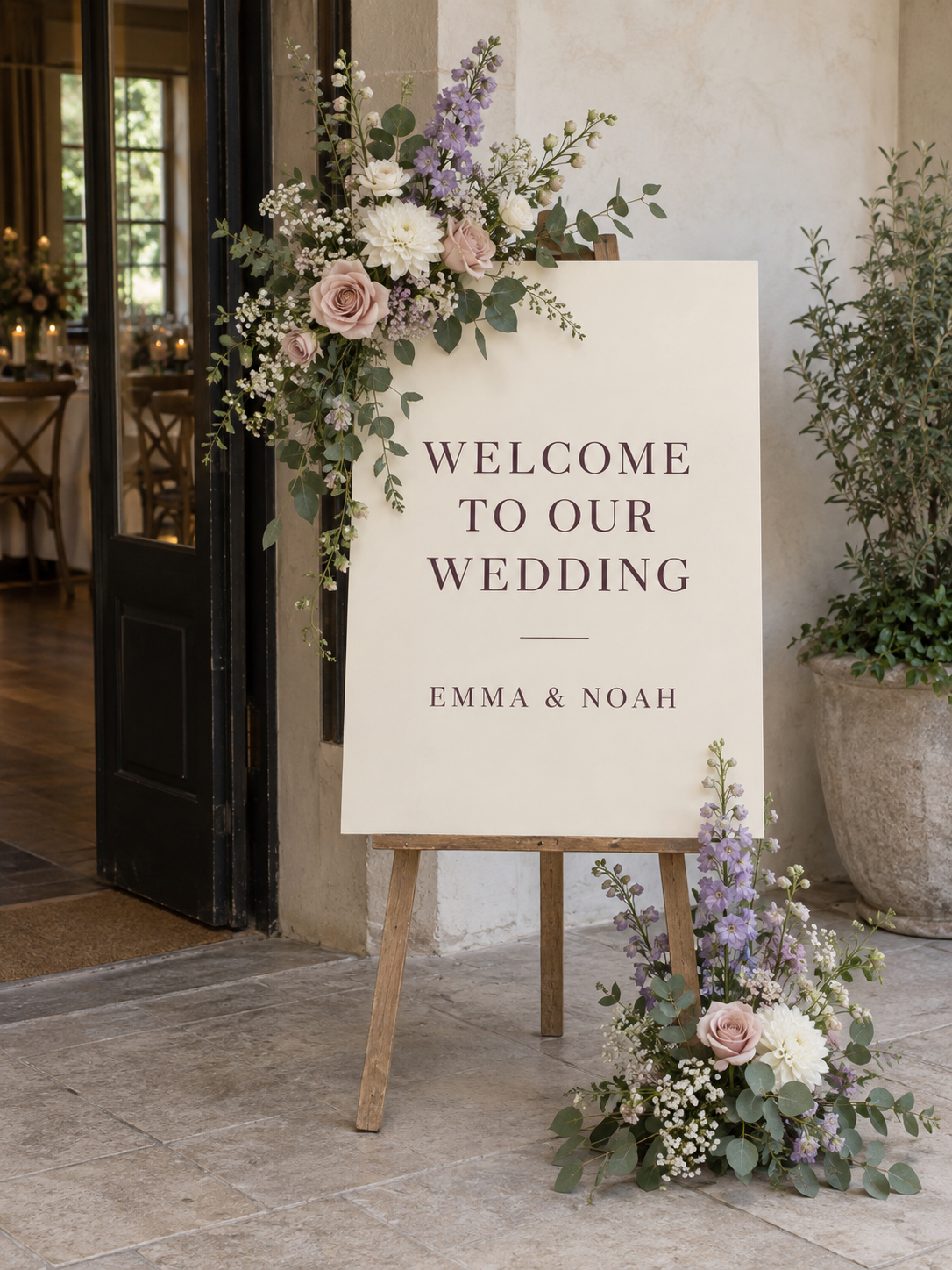 Floral wedding welcome sign